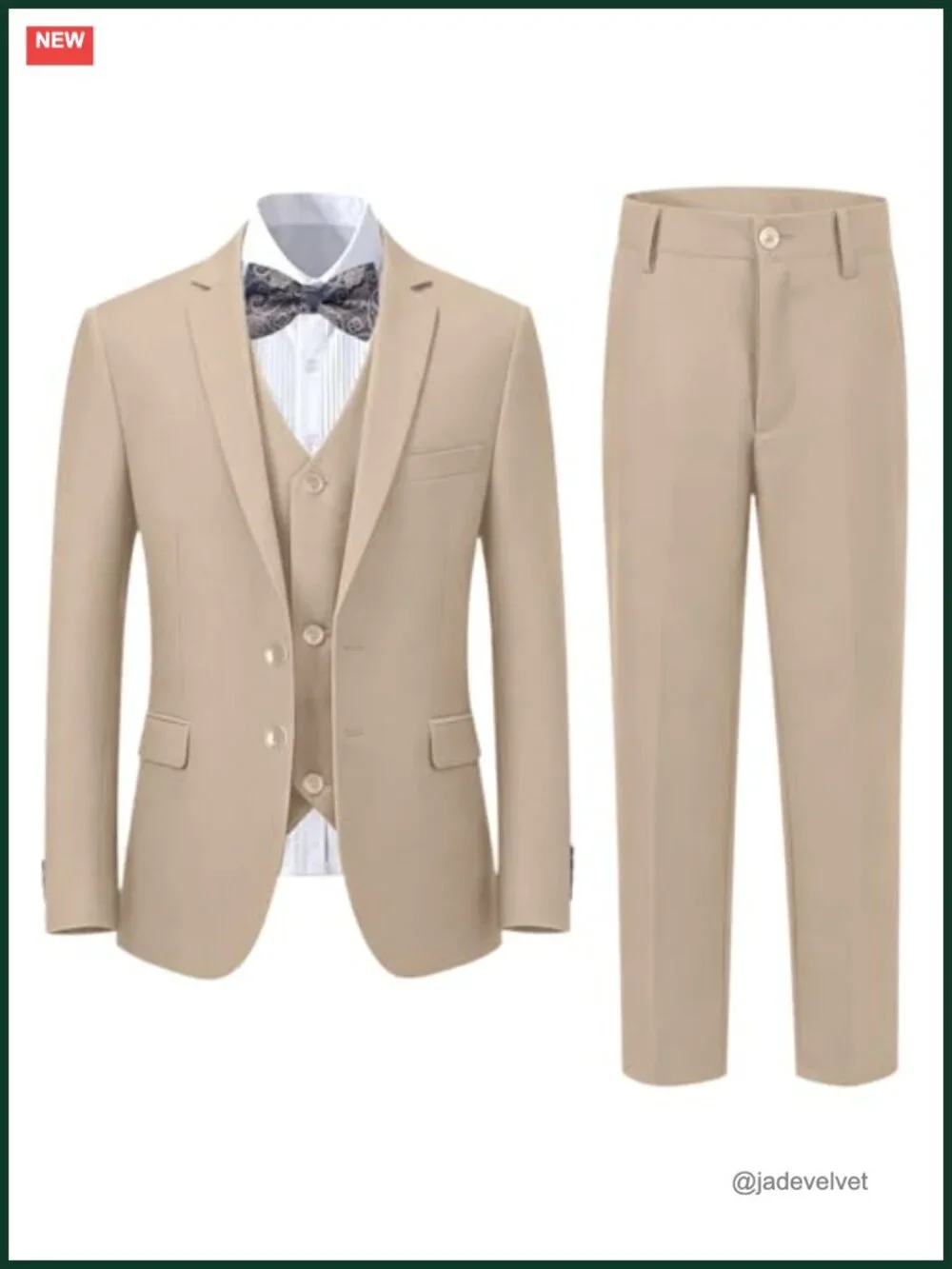 Boys' 5-Piece Formal Suit Set Slim Fit Tuxedo Jacket Vest Pants Shirt Bowtie